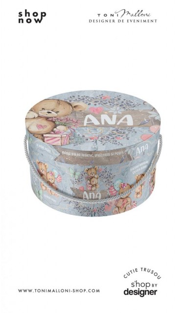 Cutie rotunda lucrata manual pentru trusou cu ursuleti vintage 3